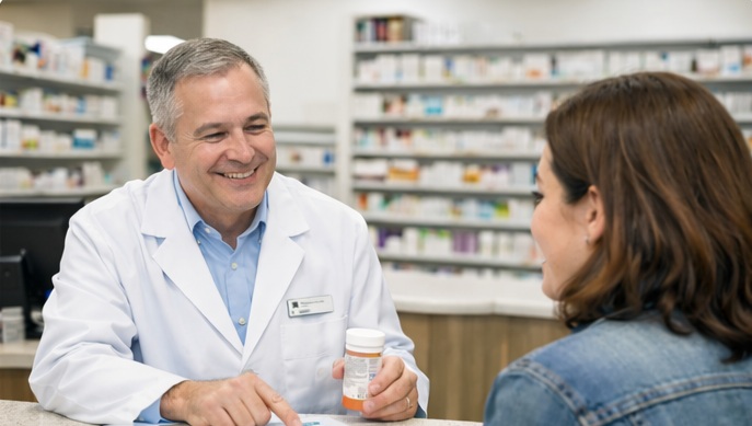 Pharmacist speaking with patient